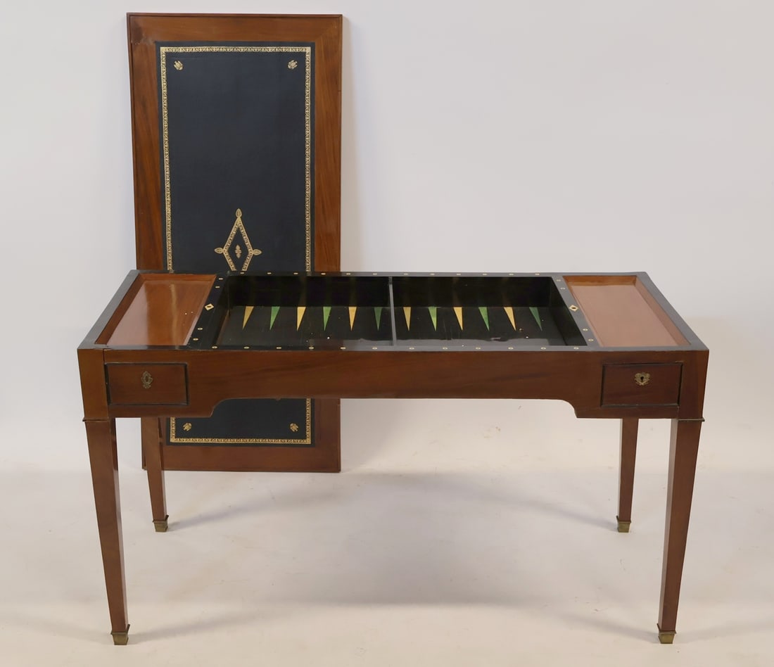 19th C Leathertop 2 Drawer Backgammon Table. - 2