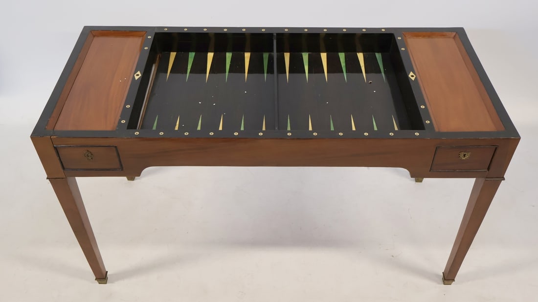 19th C Leathertop 2 Drawer Backgammon Table. - 4