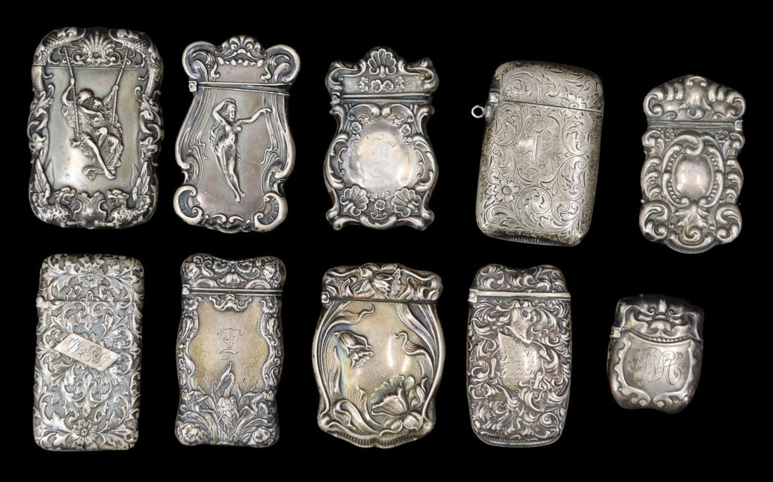 STERLING. (10) Assorted Sterling Vesta Cases. (1 of 8)