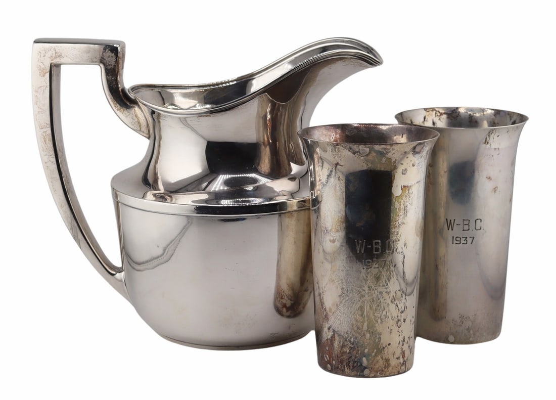 STERLING. American Sterling Pitcher and (2) Cups. (1 of 6)