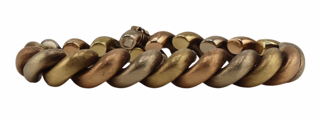 JEWELRY. Vintage Tri-Color 18kt Gold Bracelet. (1 of 8)