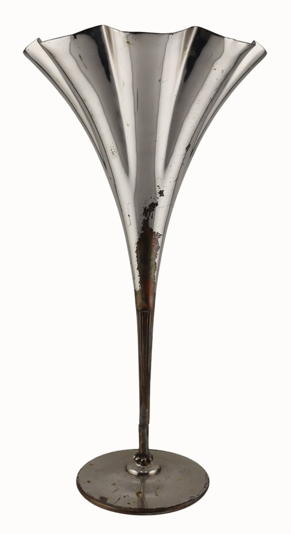 STERLING. Tiffany & Co. Sterling Fluted Trumpet: Vase. Stamped to the underside, "Tiffany & Co16016 Makers 3994 Sterling Silver 925-1000 C". Total approx. weight of the vase is 10.16 troy oz (gross). From a White Plains, NY estate. Dim
