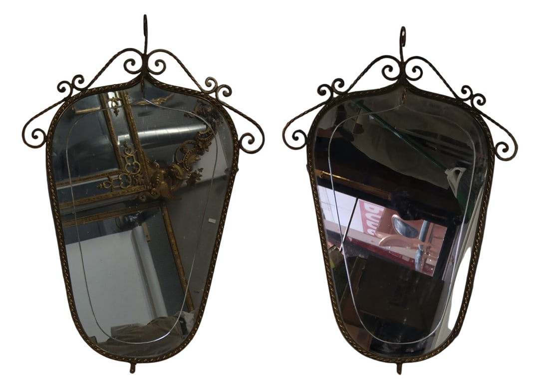Midcentury Pair Of Gilt Metal Mirrors .: Decorative and good quality . From a White Plains estate . - Dimensions: 26" x 26"