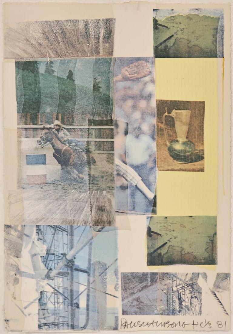 ROBERT RAUSCHENBERG (AMERICAN, 1925-2008).: 'Untitled' (from 'Arcanum Suite). 1981. Screenprint in colors with collage. Signed, dated, and numbered '1/3 HC' lower margins. Property from a Waccabuc, NY estate. Dimensions: 22.5" h x 15.5&quo