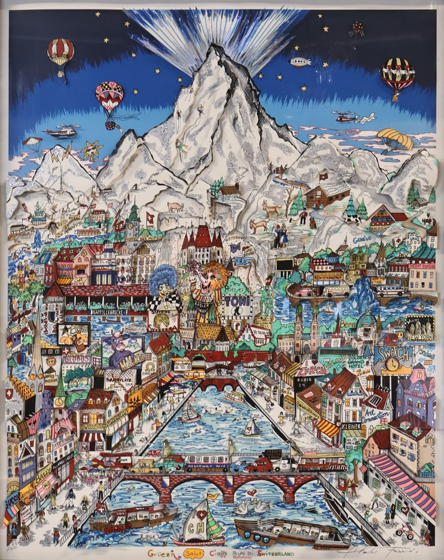 CHARLES FAZZINO (AMERICAN, b. 1955).: Grüezi, Salut, Ciao, Bun di. 1992. 3-D Serigraph. Signed, titled, and intitialed 'PP' lower middle and margins in pencil. Property from a New Rochelle, NY estate. Dimensions: Sight: 38.5" h 