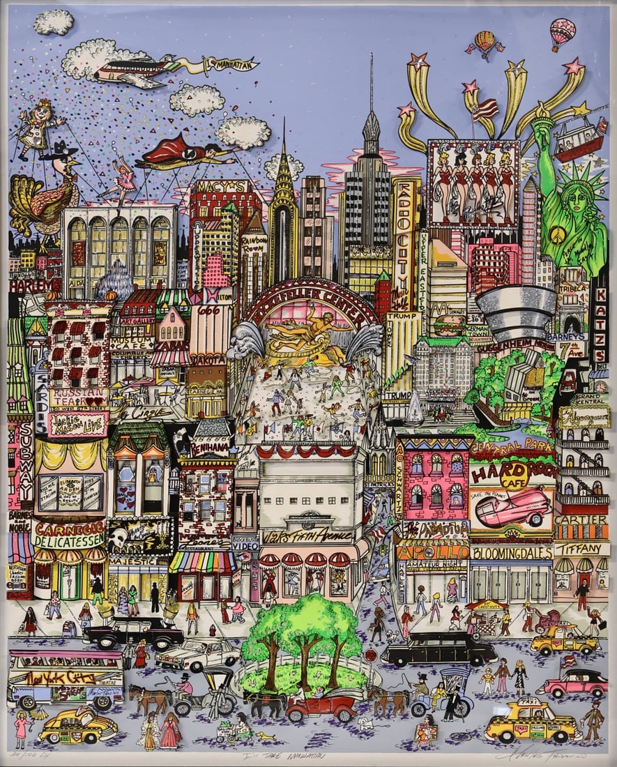 CHARLES FAZZINO (AMERICAN, b. 1955).: 'I'll Take Manhattan'. 1991. 3-D Serigraph. Signed, titled, and numbered '38/100 DX' lower middle and margins in pencil. Property from a New Rochelle, NY estate. Dimensions: Sight: 35.75" h x 28.