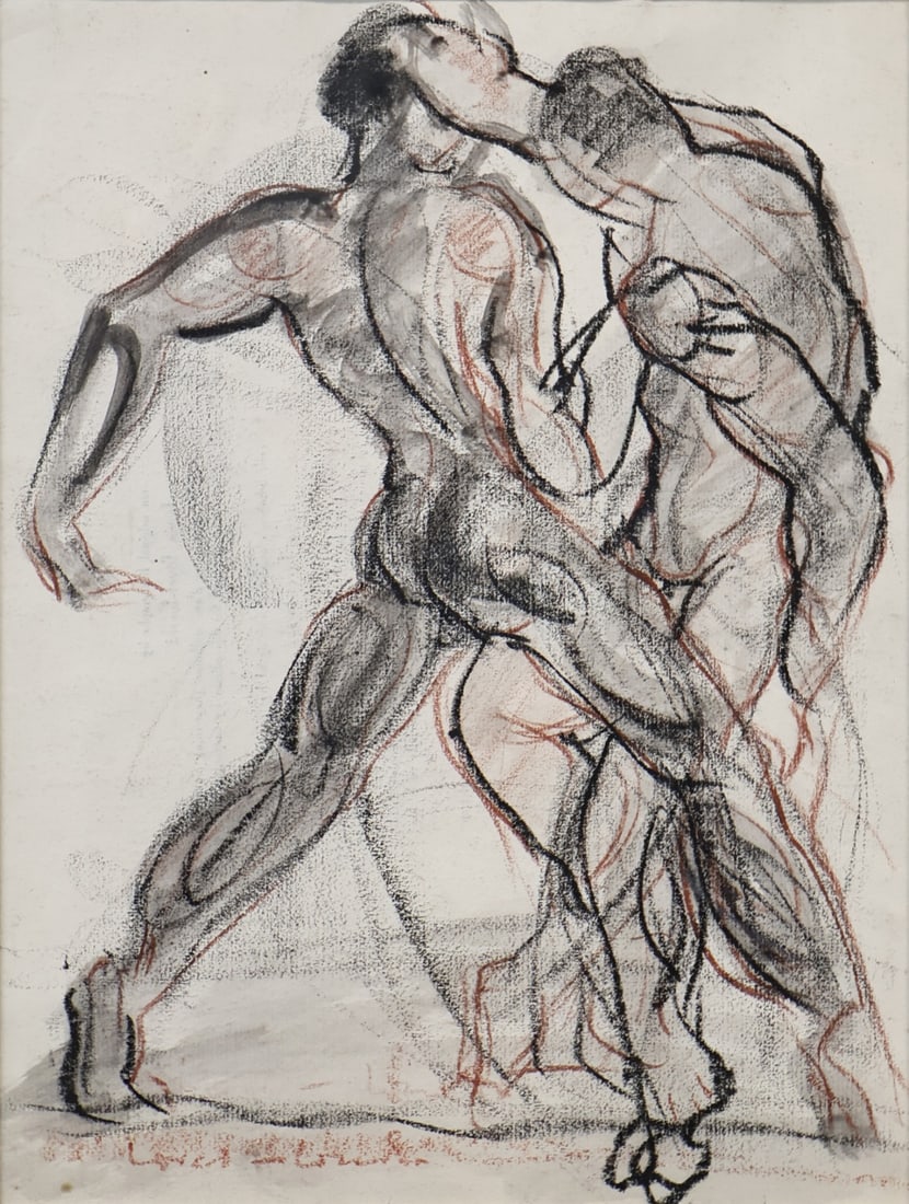 BORIS LOVET-LORSKI (AMERICAN, 1894-1973).: 'Boxers'. Circa 1944. Mixed media, pastel, chalk, watercolor on paper. Signed lower left. Provenance: The estate of the artist; MB Fine Art. Hollywood, CA. Property of a Greenwich, CT collection. Dime