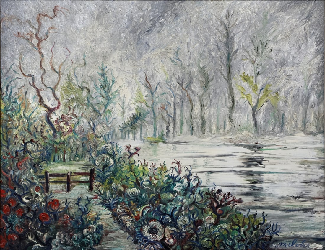 CHARLES MELOHS (AMERICAN, 1908-1982).: 'A Forest River Landscape'. Oil on canvas. Signed lower right. Property of a Norwalk, CT estate. Note: Charles Melohs (also known as Charles Weissman, 1908–1982) was a Brooklyn-born modernist ar