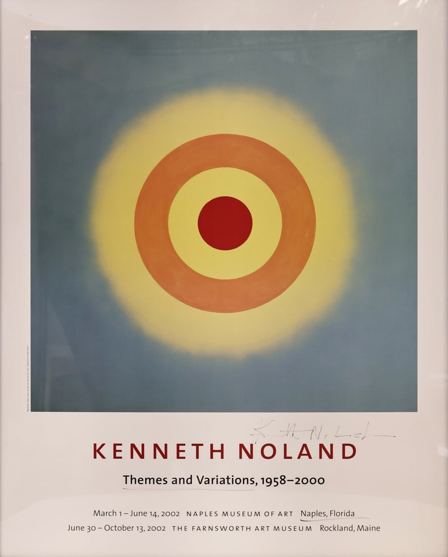 KENNETH NOLAND (AMERICAN, 1924-2010).: Themes and Variations, 1958-2000 Exhibition Poster. 2002. Lithograph in colors. Signed lower edge in maker. ‘Kenneth Noland 10.02.02’. Note: This work is from the edition published for the