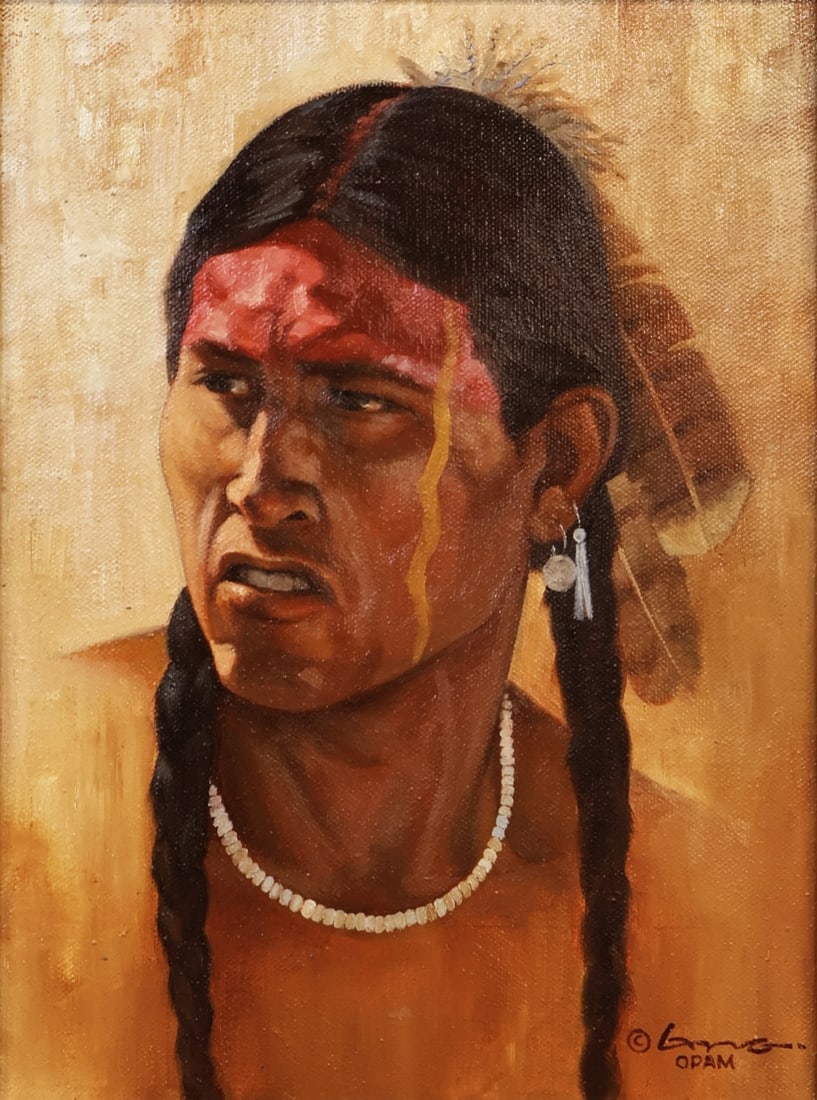 STEVEN LANG (AMERICAN, B. 1960).: 'Wambli Okiye'. Oil on canvas. Signed lower right. Provenance: Mountain Trail Galleries, Sedona, Arizona, 2007. Property from a Westchester County, NY estate. Dimensions: 12" h x 9" w. Frame