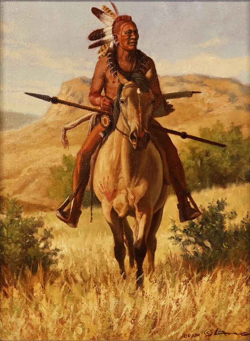 STEVEN LANG (AMERICAN, B. 1960).: 'Grand Pawnee'. Oil on canvas. Signed lower right. Provenance: Mountain Trail Galleries, Sedona, Arizona, 2007. Property from a Westchester County, NY estate. Dimensions: 12" h x 9" w. Frame