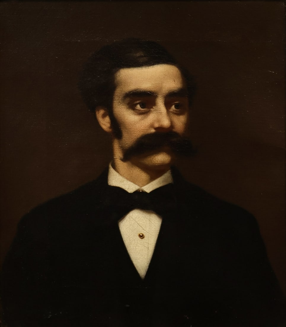 ILLEGIBLY SIGNED (19TH CENTURY).: Portrait of a Gentleman with a Mustache. 1880. Oil on canvas. Illegibly signed and dated upper right. Property from a Bronxville, NY estate. Dimensions: 12.25" h x 10.25" w. Frame: 18.75&quo