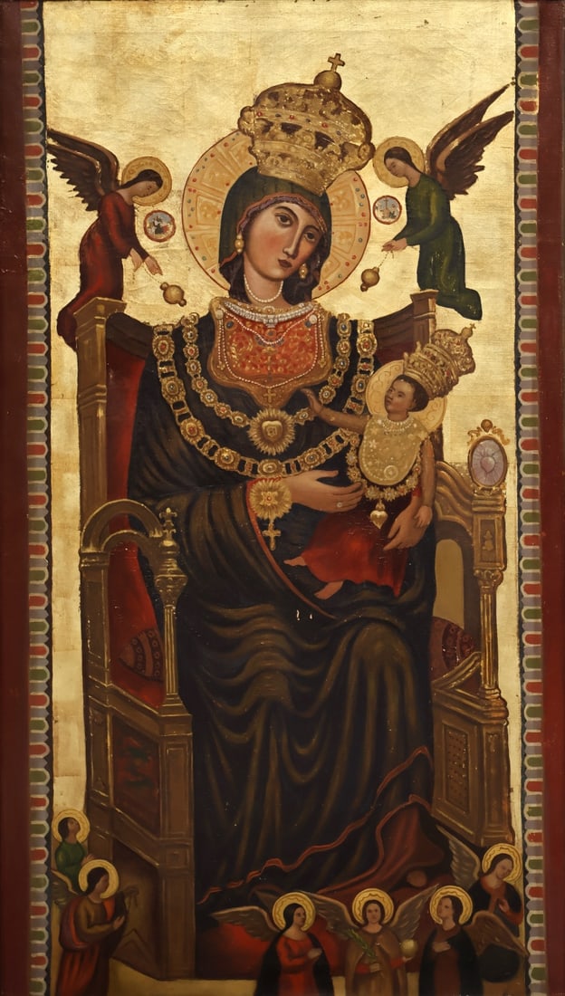 ITALIAN SCHOOL (20TH CENTURY).: Madonna of Montevergine (Mamma Schiavona). Oil on canvas. Property from a Manhattan, NYC estate. Dimensions: 48" h x 27" w. Frame: 53" h x 32" w.