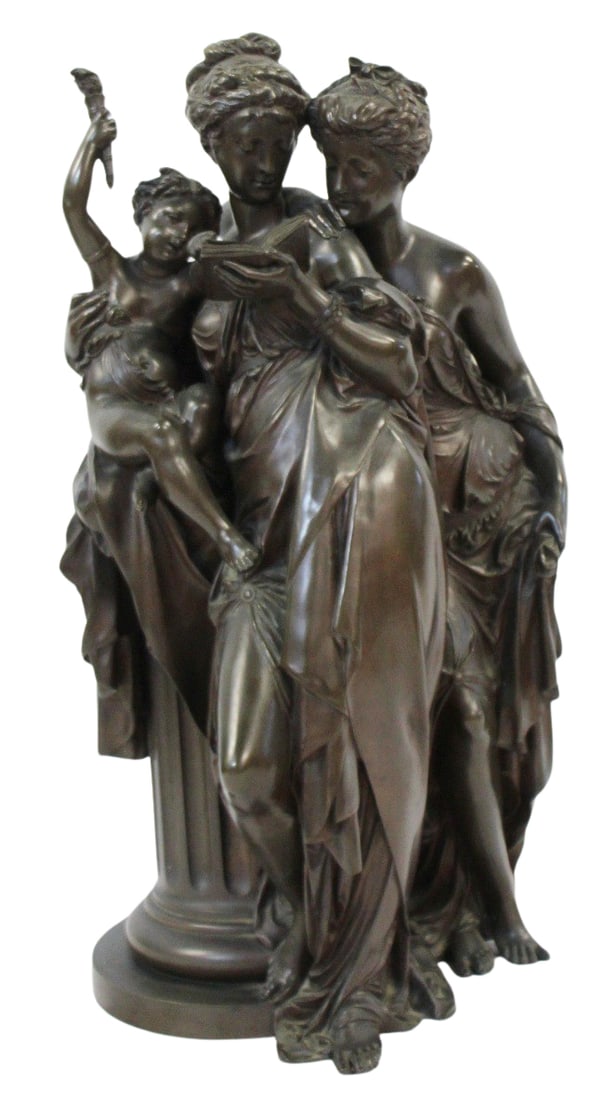 UNSIGNED Fine & Large Bronze Figural Grouping.: The best of quality and with nice original brown patina. Large and apparently unsigned. From a Florida estate. - Dimensions: 24" h x 12" w.