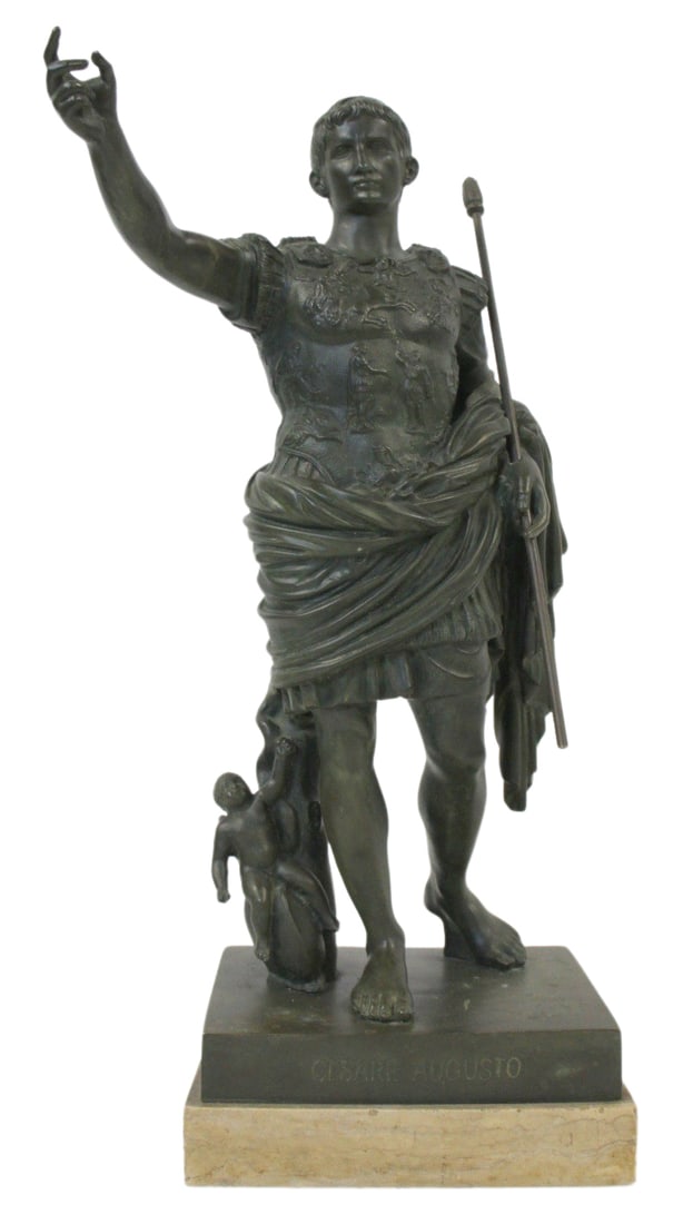 BENEDETTO BOSCHETTI (Italy, 1820-1879) After.: "Augustus Of Prima Porta" Apparently unsigned. With the FOUNDRY ART Di GIACOMMO NAPOLI mark. In nice original brown patina on marble base. From a Greenwich, CT estate. - Dimensions: 21.50" h