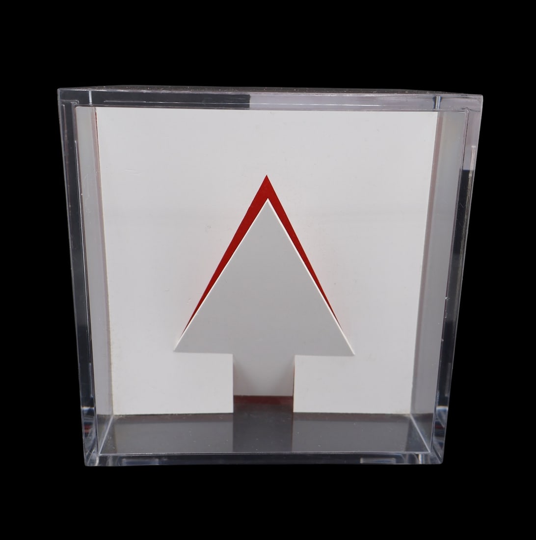 SALU GALAVIS (VENEZUELAN, b. 1948).: 'Untitled' (White Arrow). 2015. Plexiglass and colored card. Verso: Signed, dated,and numbered '1/3' lower right in ink. Property from a New Jersey estate. Dimensions: 5" h x 5" w x 3" 