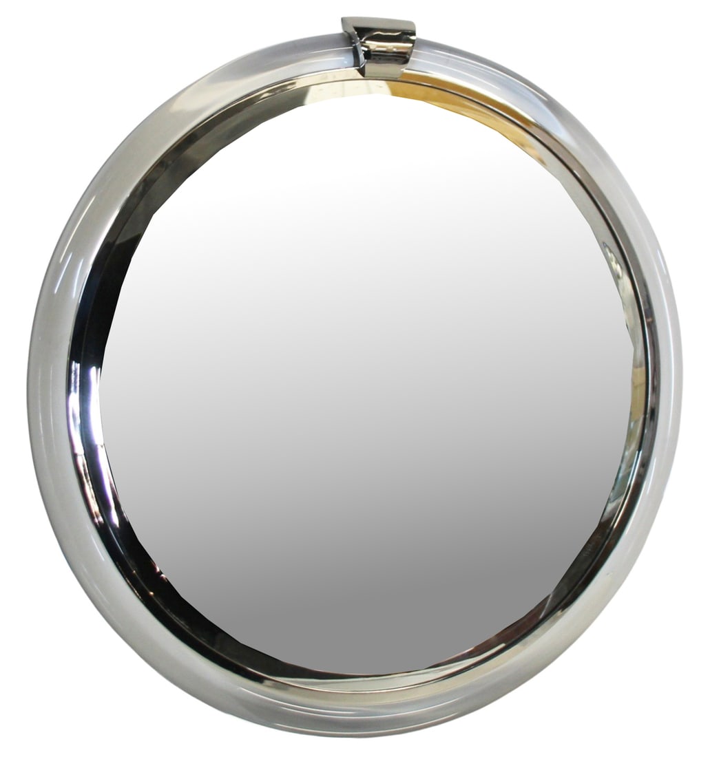After Karl Springer Lucite Circular Mirror.: Heavy and quality. From a Greenwich, CT estate. - Dimensions: 36" dia