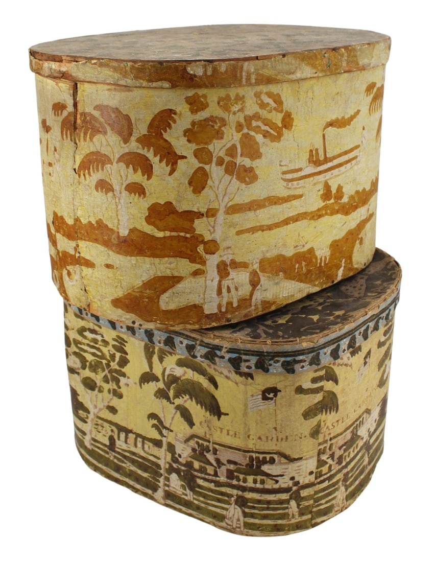 Two Antique Wallpaper / Band Boxes, One Labeled. (1 of 14)