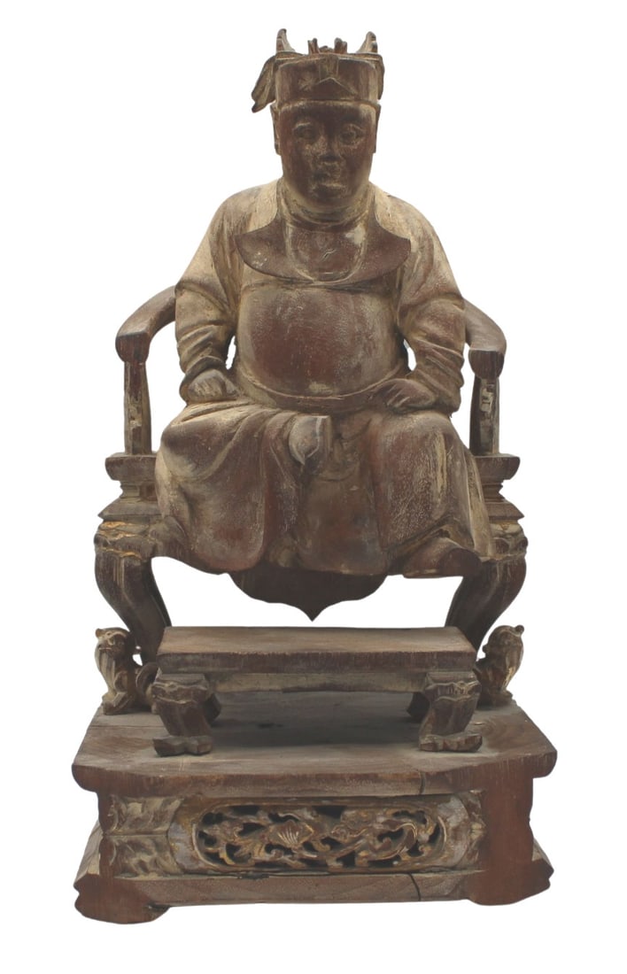 Chinese Wood Carving of a Seated Figure on Throne. (1 of 11)
