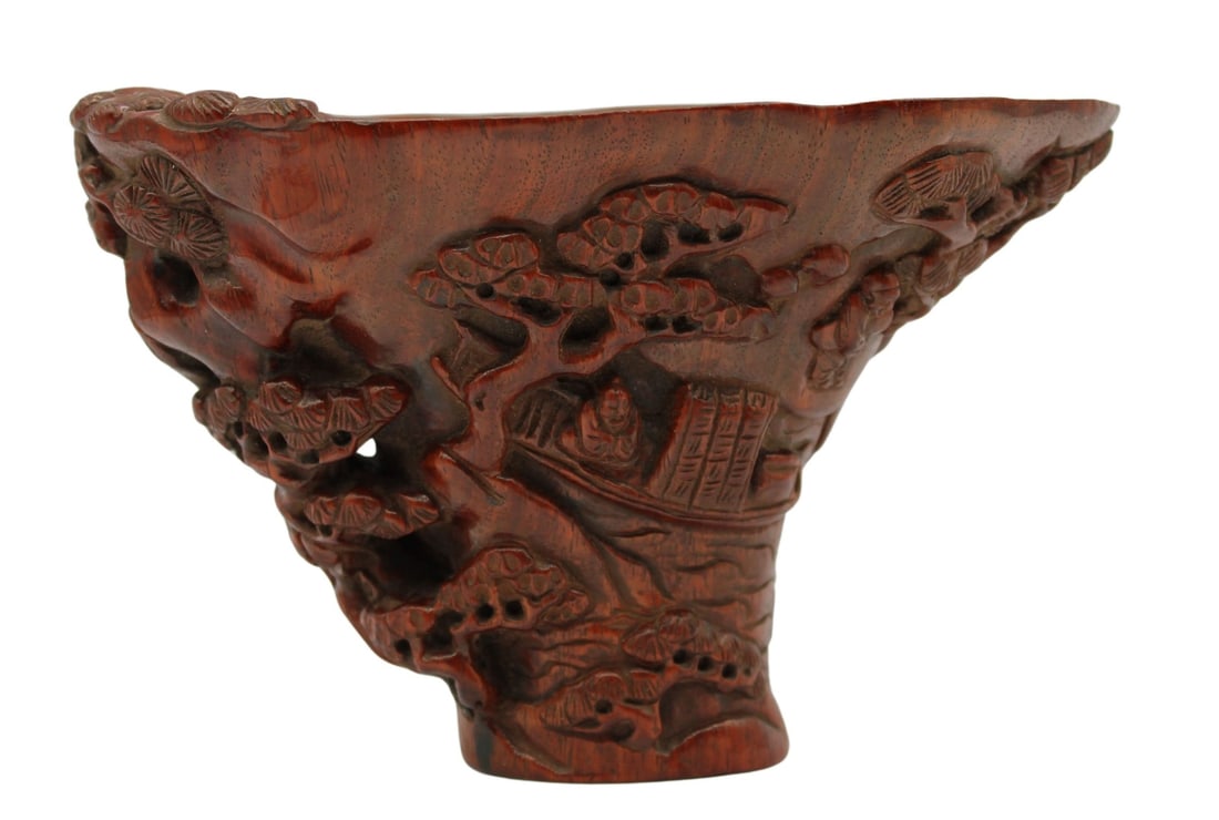 Chinese Hardwood Carved Libation Cup. (1 of 8)