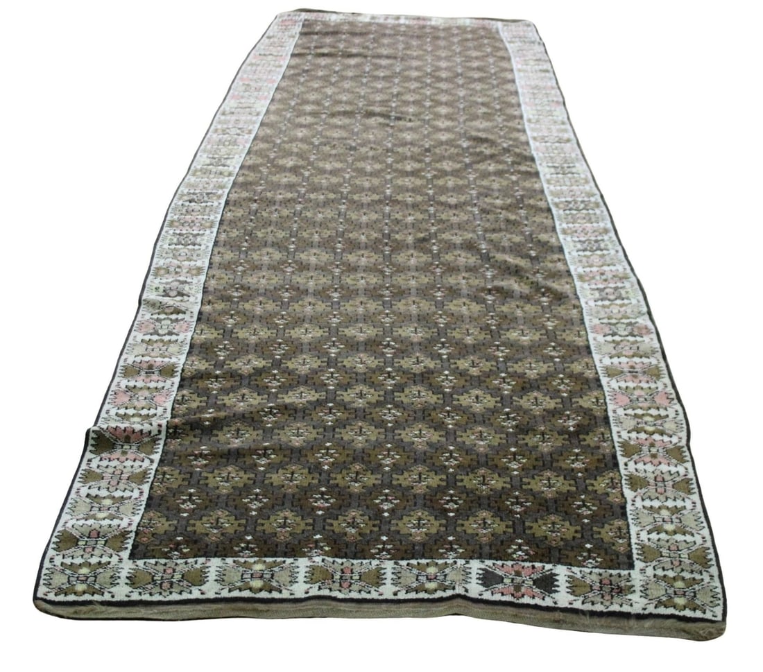 Vintage And Finely Hand Knotted Runner.: Good long size with nice pattern and colors. From a Rye, NY estate. - Dimensions: 4ft 5" x 12ft 7"