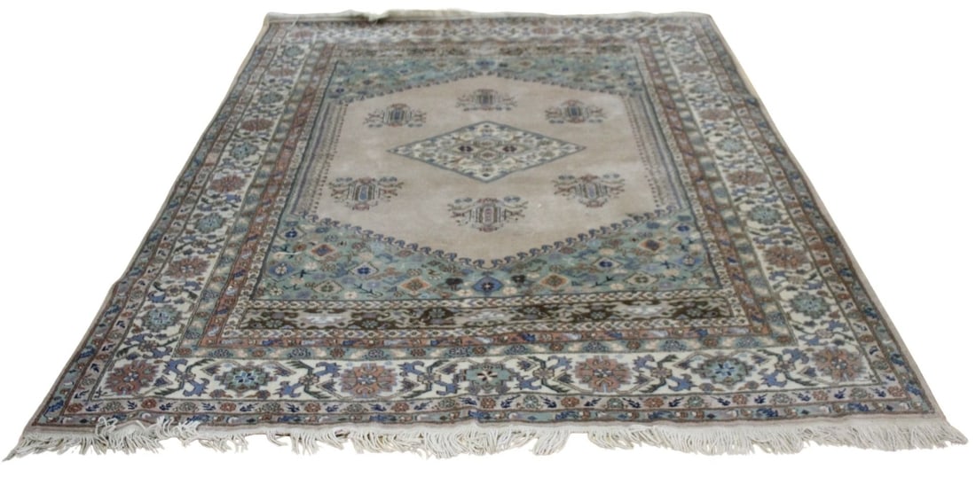 Vintage And Finely Hand Knotted Carpet.: Nice bright colors with multiple borders and medallions. From a Rye, NY estate. - Dimensions: 4ft 5" x 12ft 7".