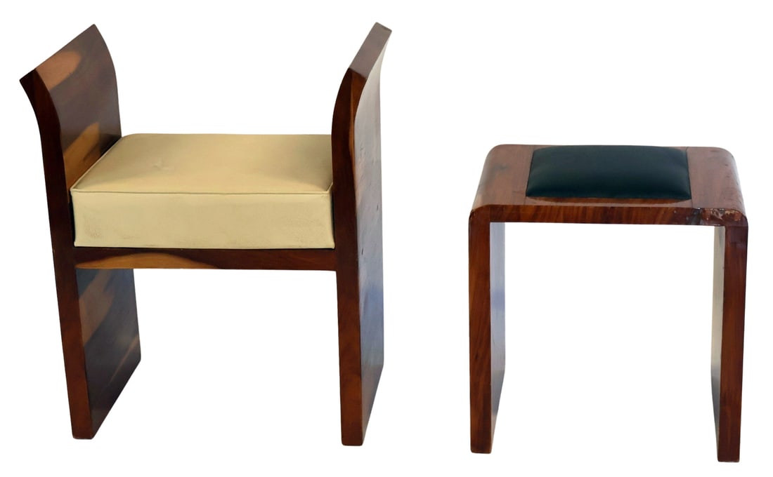 Vintage Exotic Wood Bench & Stand.: From a Westchester County, NY estate. Dimensions: Bench 30" h x 26" w x 16" d and Stand 21"h x 20"w x 15.75"d.