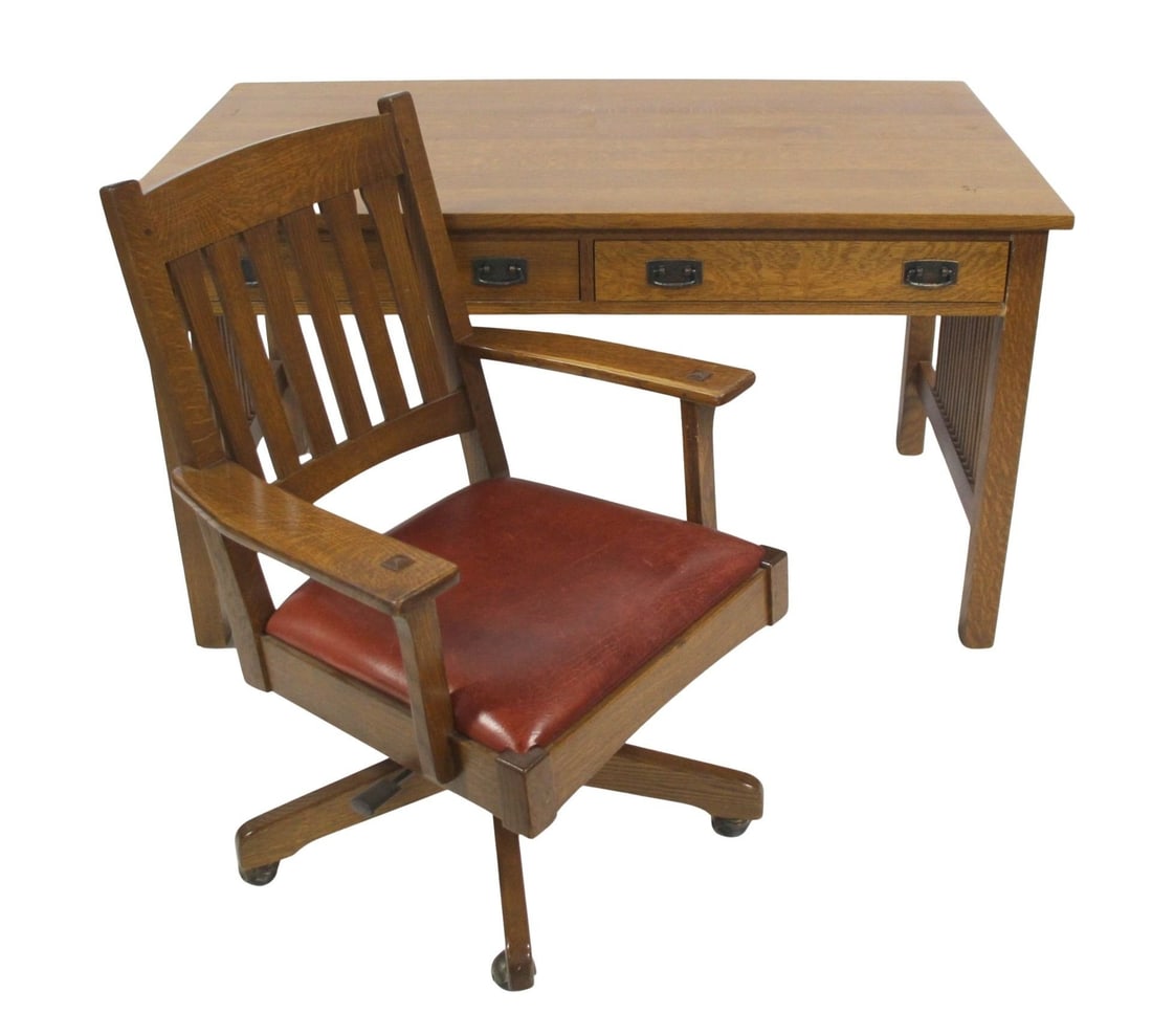 STICKLEY AUDI Oak Arts & Crafts Style Desk & (1 of 17)