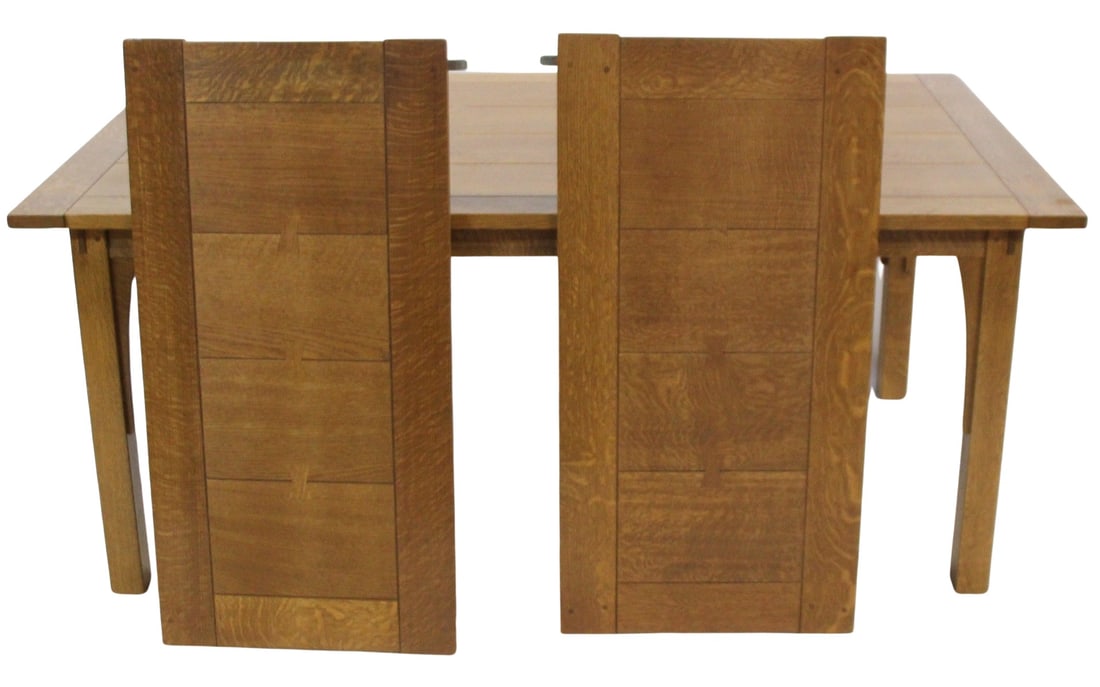 STICKLEY AUDI Oak Arts & Crafts Style Table &: Leaves. From a Westchester County, NY estate. - Dimensions: 30.5" h x 72" w x 42" d.