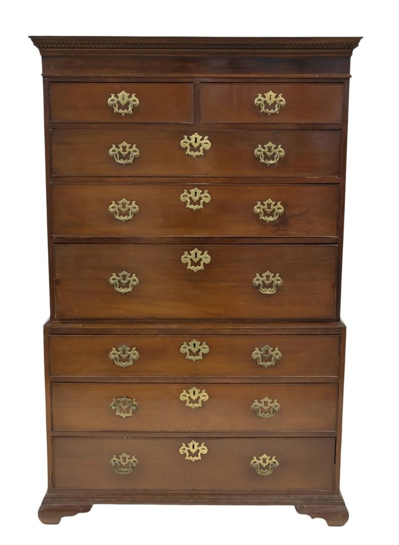 Georgian Mahogany Chest on Chest.: A nice original chest on chest with great patina. From a Bronxville, NY estate. - Dimensions: 65" h x 41.50" w x 21.25" d.