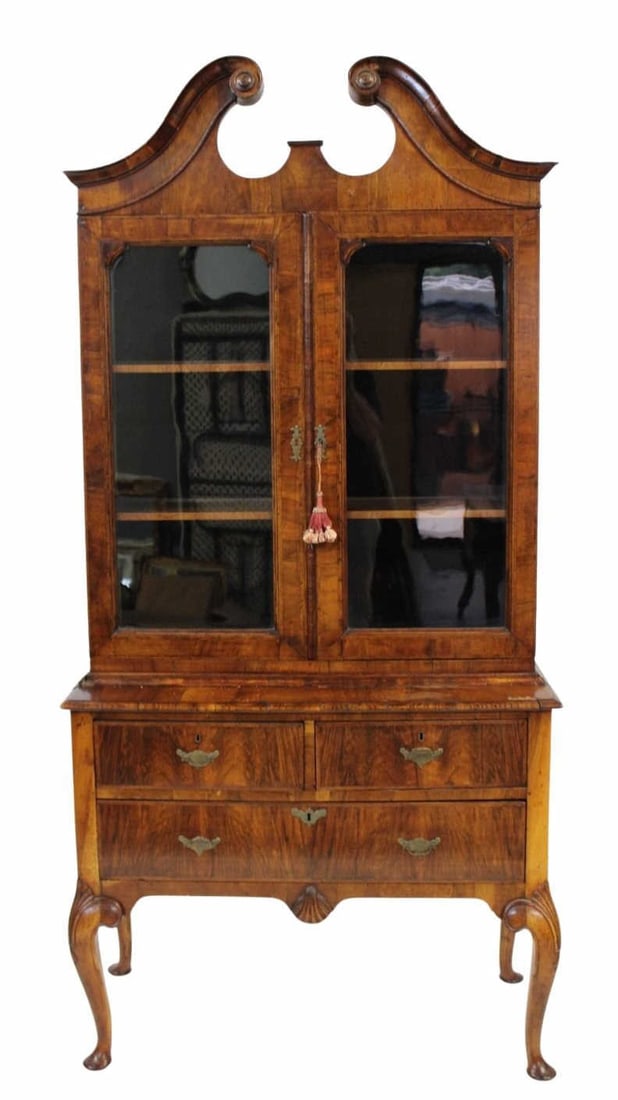 Antique Continental Q.A. Style Walnut Bookcase / (1 of 7)