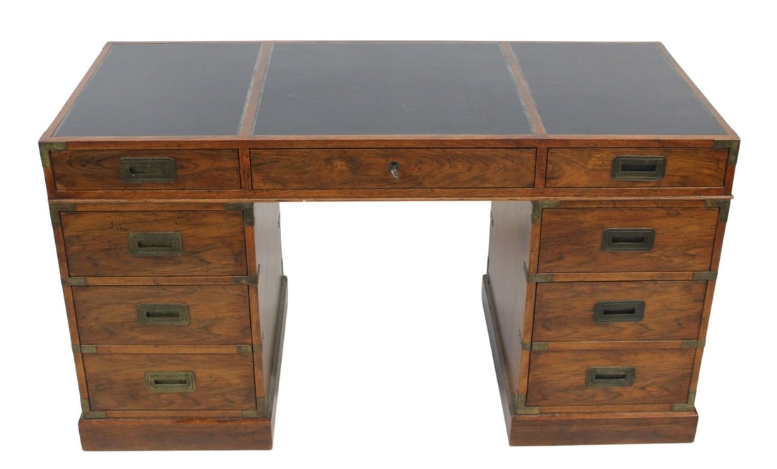 Vintage Mahogany Leathertop Campaign Style Desk. (1 of 8)