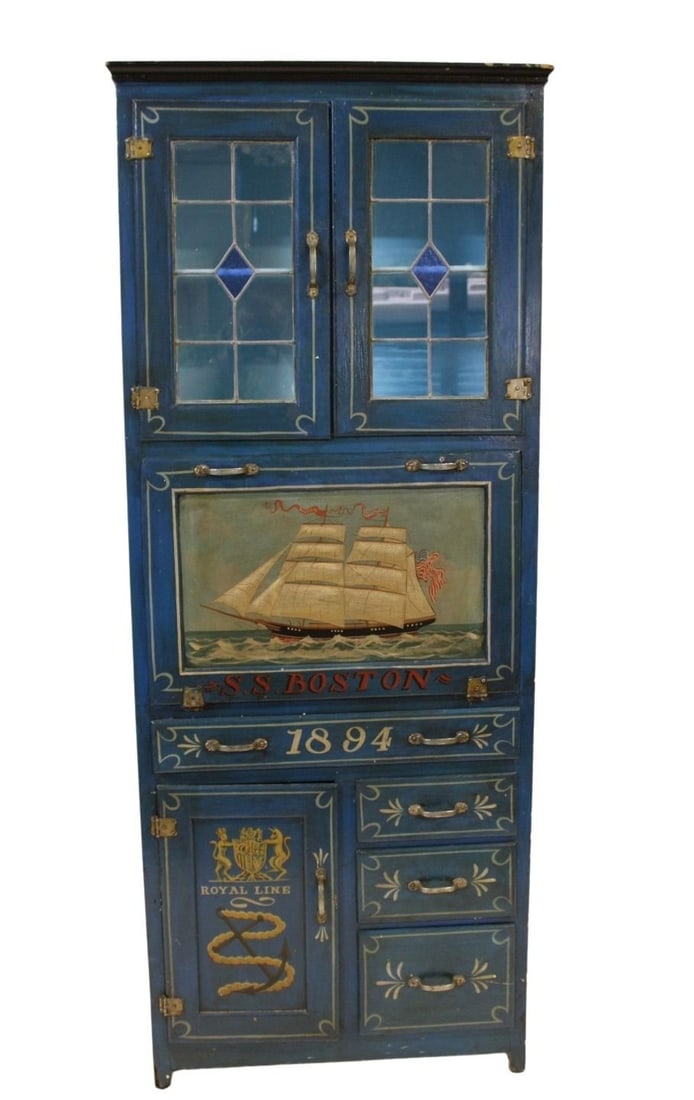 Vintage Nautical Paint Decorated Desk / Cabinet. (1 of 9)