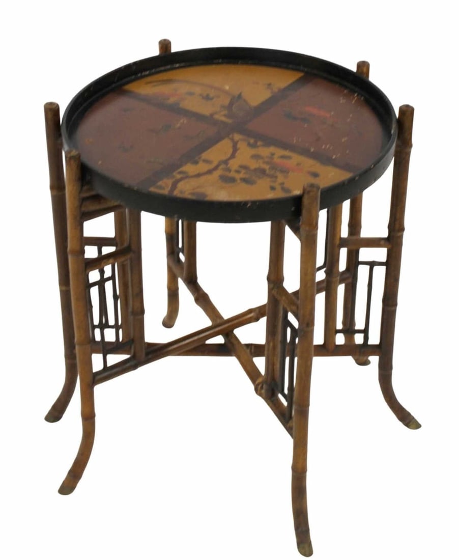 Antique English Folding Bamboo Tray Top Table. (1 of 7)