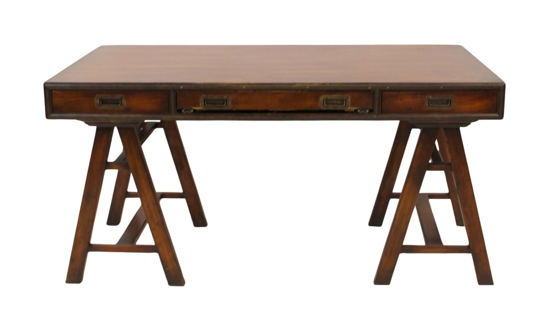 Vintage Neoclassical Style Campaign Desk.: From a Purchase, NY estate. - Dimensions: 30.75" h x 60" w x 29.75" d