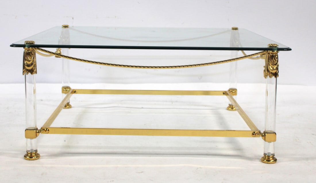 A Modern Gilt Metal & Acrylic Coffee Table: From a west side NYC estate