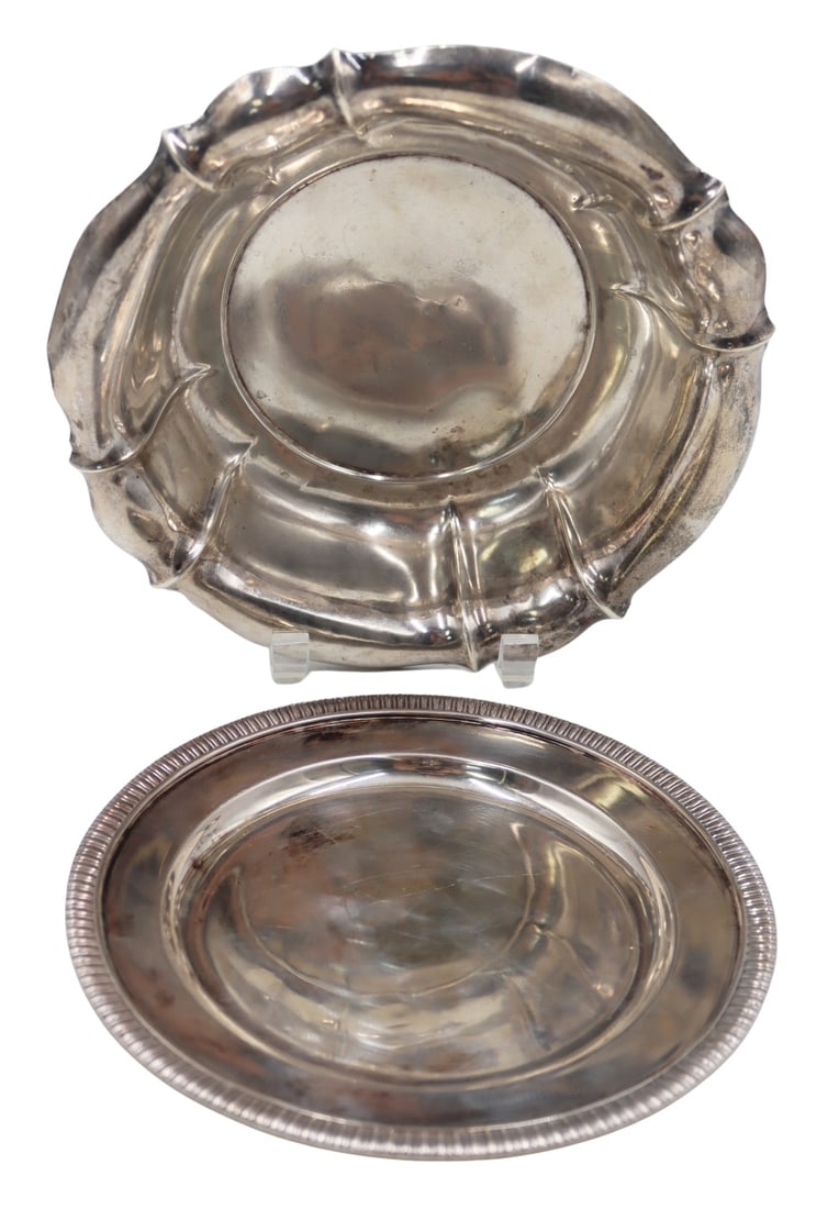 STERLING. German Gottlieb Kurz Sterling Bowl.: German Gottlieb Kurz sterling bowl with scalloped edge and fluting - stamped to the underside, "925" and a maker's mark of GK. Accompanied by a Tiffany & Co. silver soldered dish - stamp
