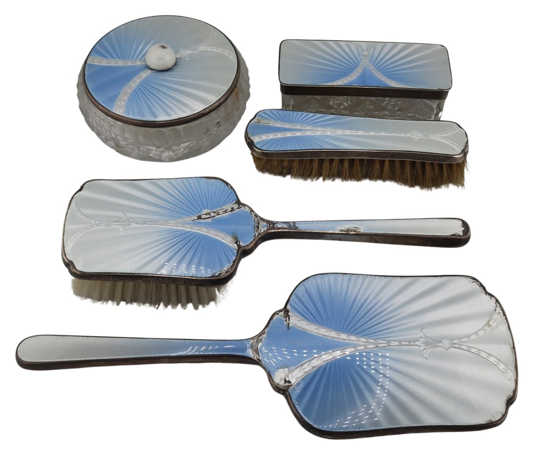 STERLING. 5 Pc. Gladwin Ltd. Guilloche Enamel and (1 of 16)
