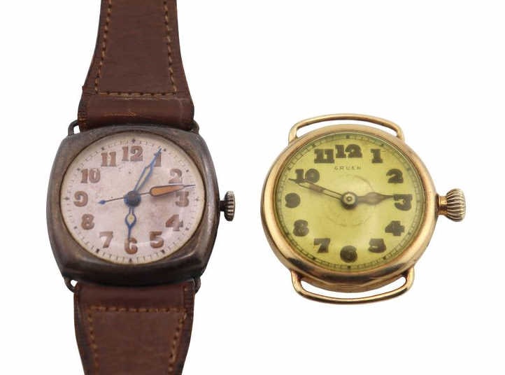 JEWELRY. Gruen 14K Gold Trench Watch. (1 of 13)