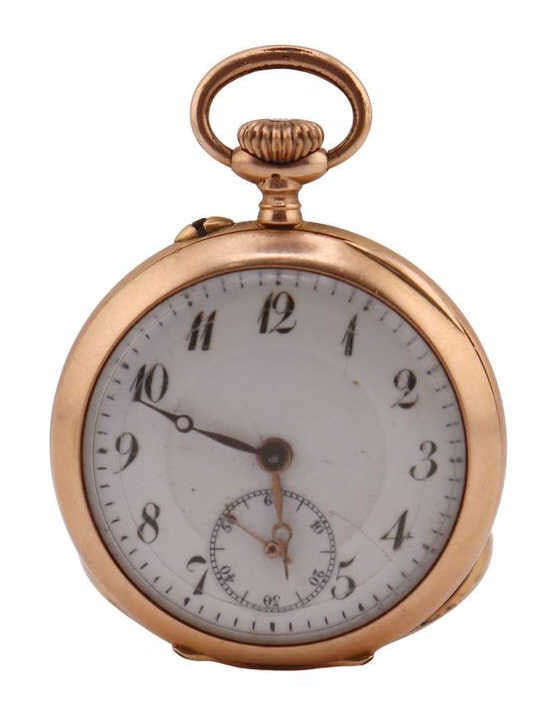 JEWELRY. Swiss 14kt Gold Open Face Pocket Watch. (1 of 8)