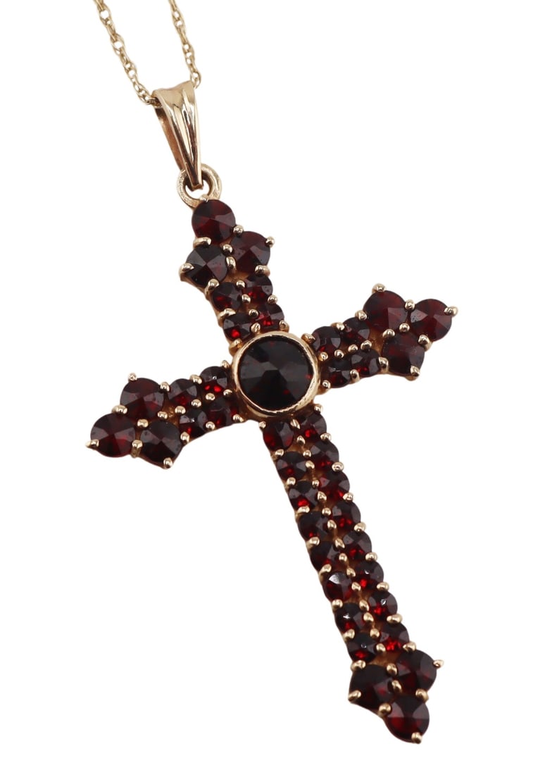 JEWELRY. 14kt Gold and Garnet Cross Pendant. (1 of 8)