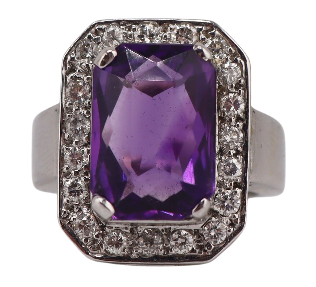 JEWELRY. 14kt Gold, Amethyst and Diamond Ring. (1 of 9)