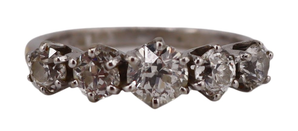 JEWELRY. 5 Stone Old European Cut Diamond Ring. (1 of 8)