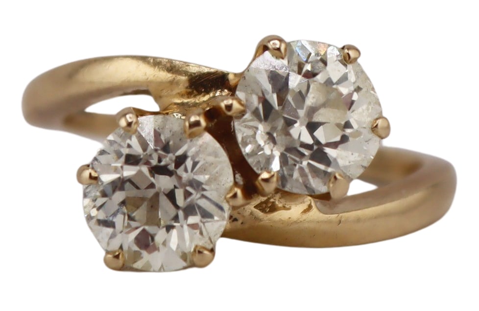 JEWELRY. 14kt Gold and "Twin" OEC Diamond Ring. (1 of 9)