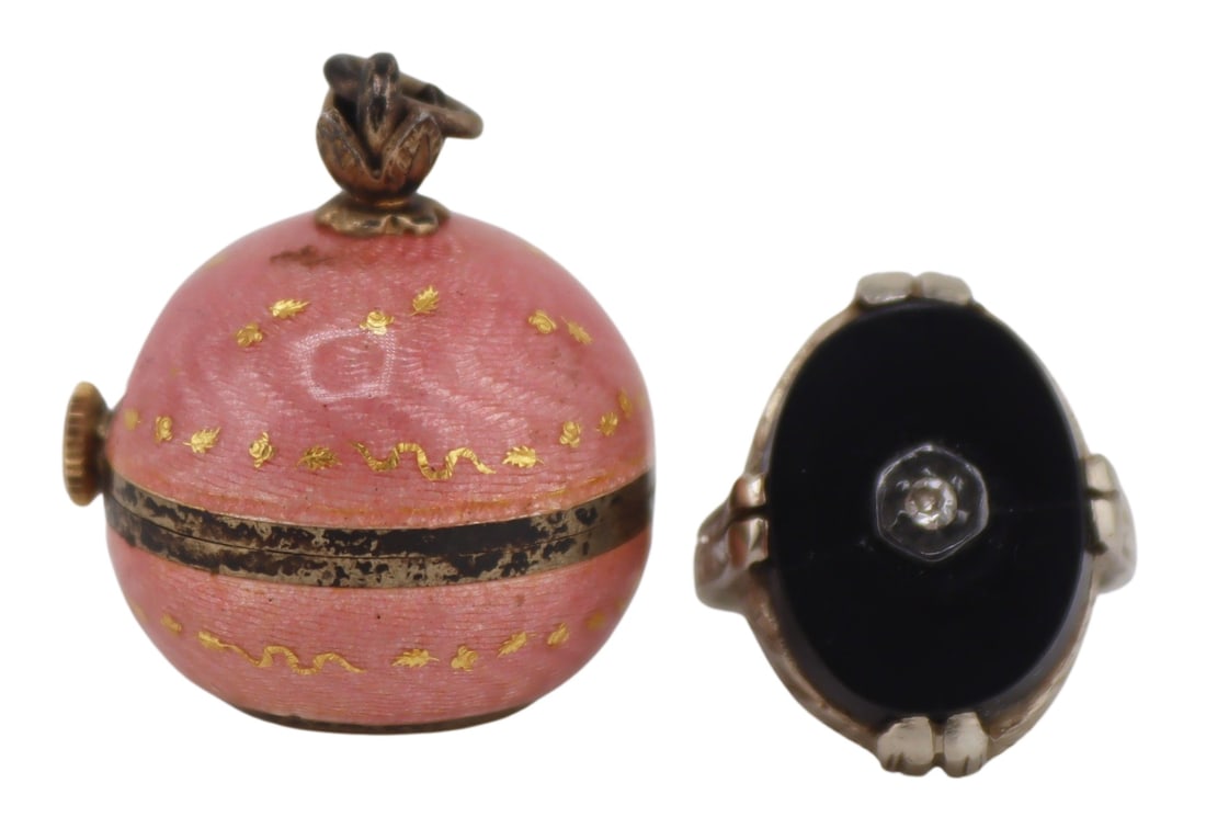 JEWELRY. Gold and Silver Jewelry Grouping.: Includes an Art Deco 18jt white gold ring with prong-set oval onyx panel accented by a central single cut diamond, ring size - 1 3/4, stamped, ". Accompanied by an Atlanta Geneve silver, silver g