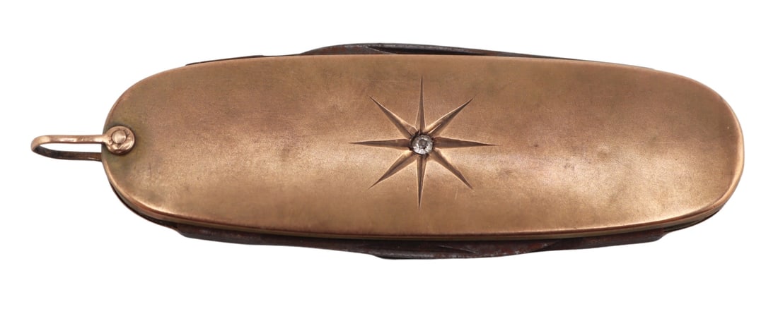 GOLD. 10kt Gold and Diamond Pocket Knife. (1 of 5)