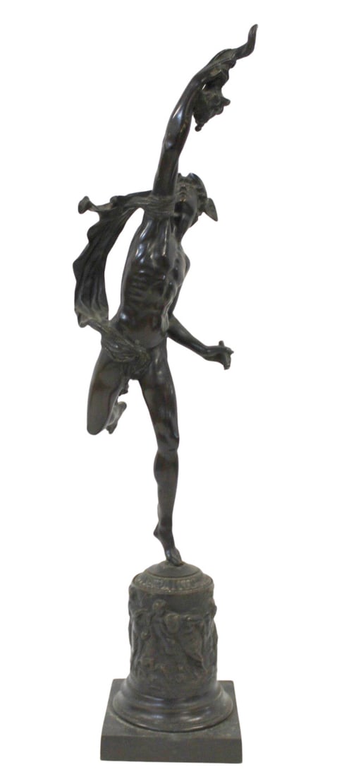 Antique Bronze Sculpture of Mercury.: Tall, nice quality and with carved base. From a Mamaroneck, NY storage. - Dimensions: 33" h