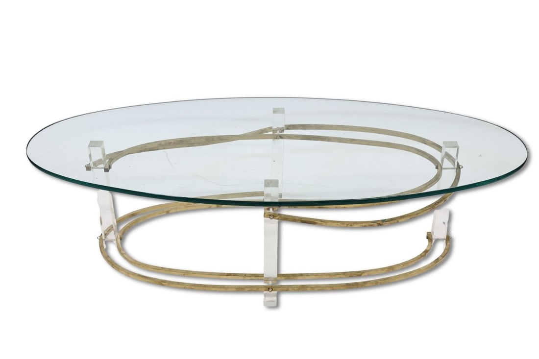 Vintage Gilt Metal & Acrylic GlassTop Coffee Table (1 of 5)