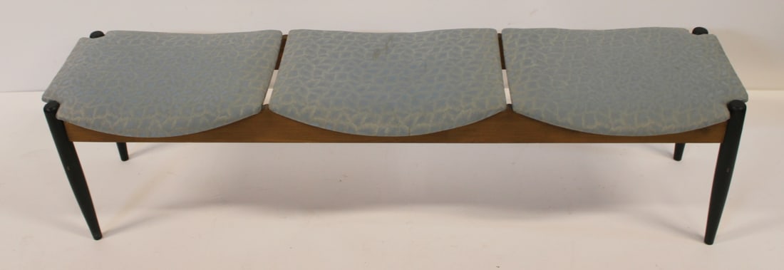 Midcentury Modern 3 Seat Bench: tag read Norco Furniture. From a Greenwich CT estate. - Dimensions: 16"h x 61"w x 16"d