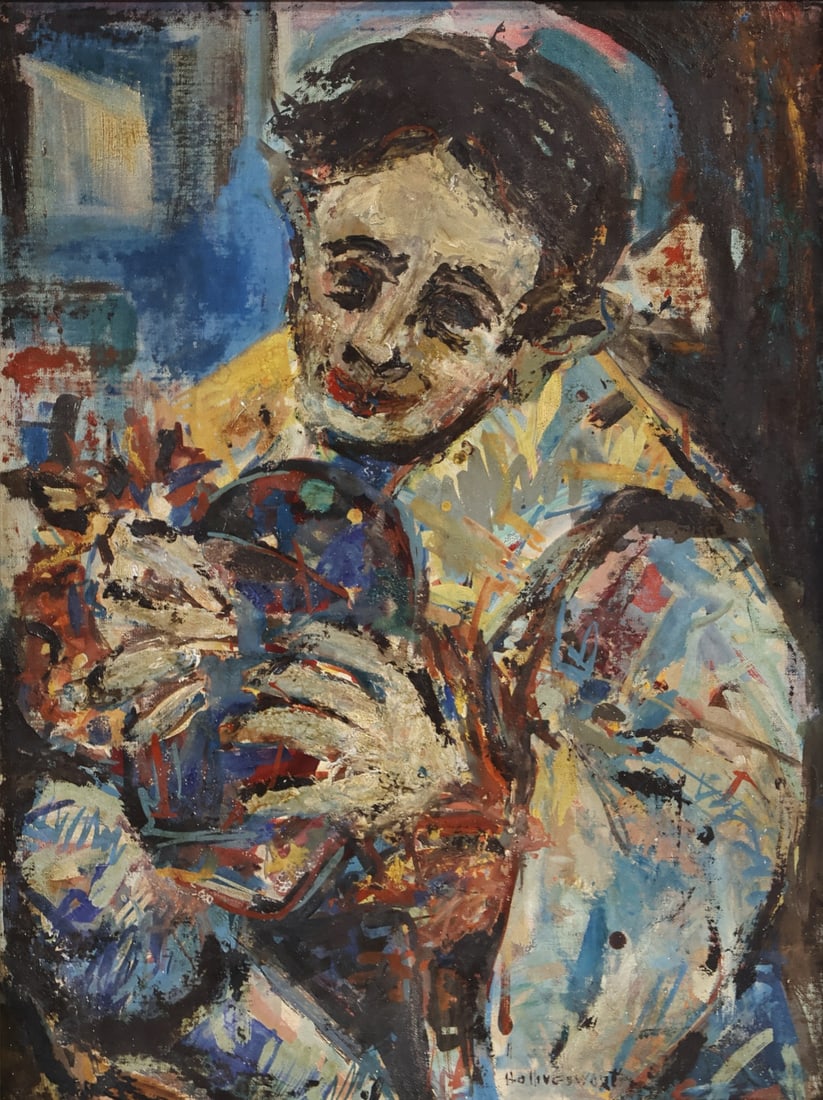 ALVIN HOLLINGSWORTH (AFRICAN-AMERICAN, 1928-2000).: Carnival Figure' Oil on artist's board. Signed lower right. Property of a Larchmont, NY estate. Dimensions: 24" h x 18" w. Frame: 29.50" h x 23.50" w.